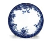 Vintage flow blue dinner plate with leaves and gold highlights