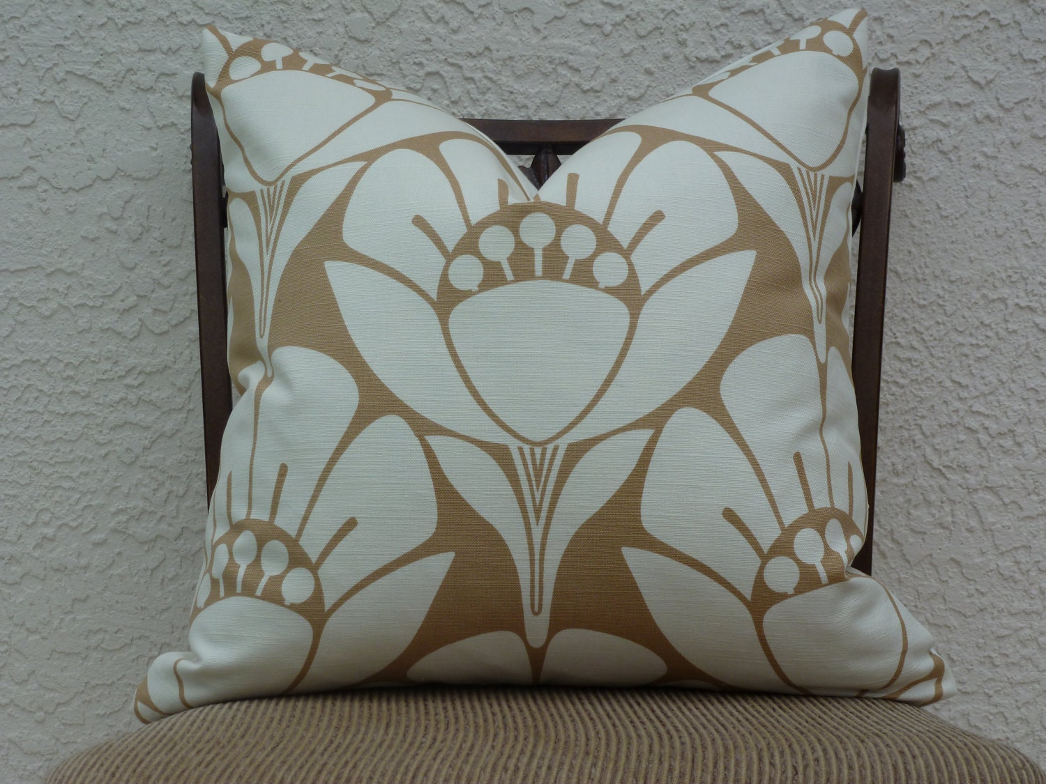 Beautiful Accent Pillow Cover - 20" X 20" - Tan/White - Throw Pillow - Decorative Pillow