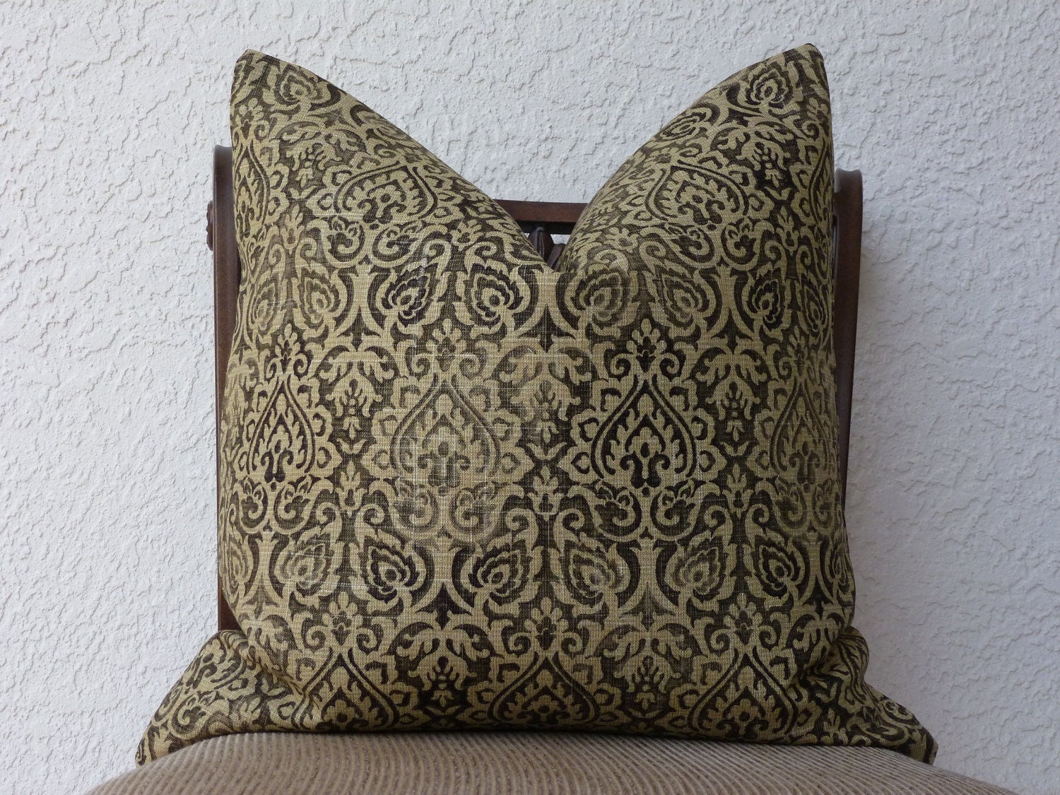 Throw Pillow Cover - Upholstery Fabric - SAME Fabric Both Sides  Charcoal/Oat  Decorative Pillow