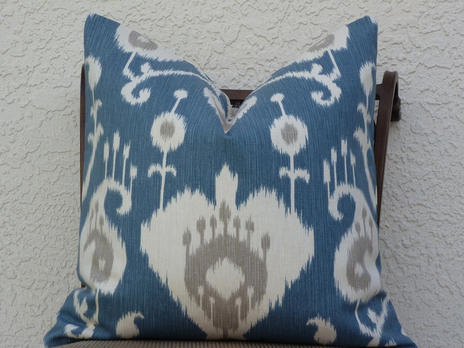 Decorative Pillow Cover -  Home Decor Designer Fabric - SAME Both Sides -Blue/Cream -  Ikat - Accent Pillow - Throw Pillow