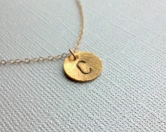 Sale Gold Brush Initial Disc Necklace- Gold Filled Necklace-14k Gold Filled Chain- Hand Stamped/Engraved Charm- Personalized- Custom Initial