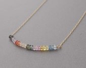 Sapphire Stone Beaded Gold Necklace Pink Blue Gray Purple Yellow also in Silver