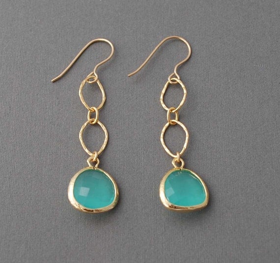 Seafoam Teal Set Glass Gold Earrings available in silver