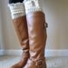 The Nellie Knit - Cream - Cream Open Knit LEGWARMER with Ivory Lace detail and Brown Buttons FREE SHIPPING (item no. 8-7)