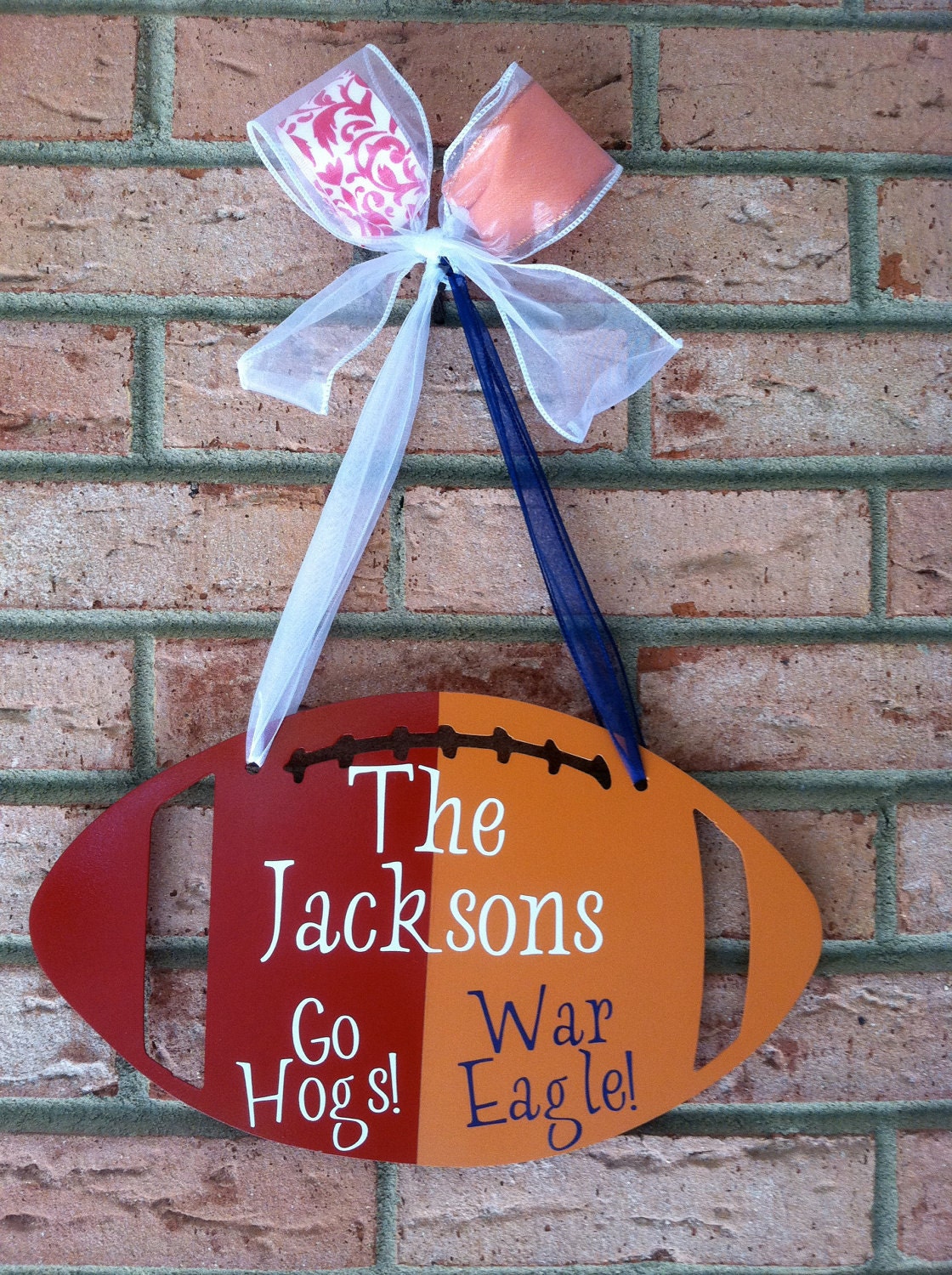 Arkansas/Auburn House Divided Metal Football Sign--Can be Personalized