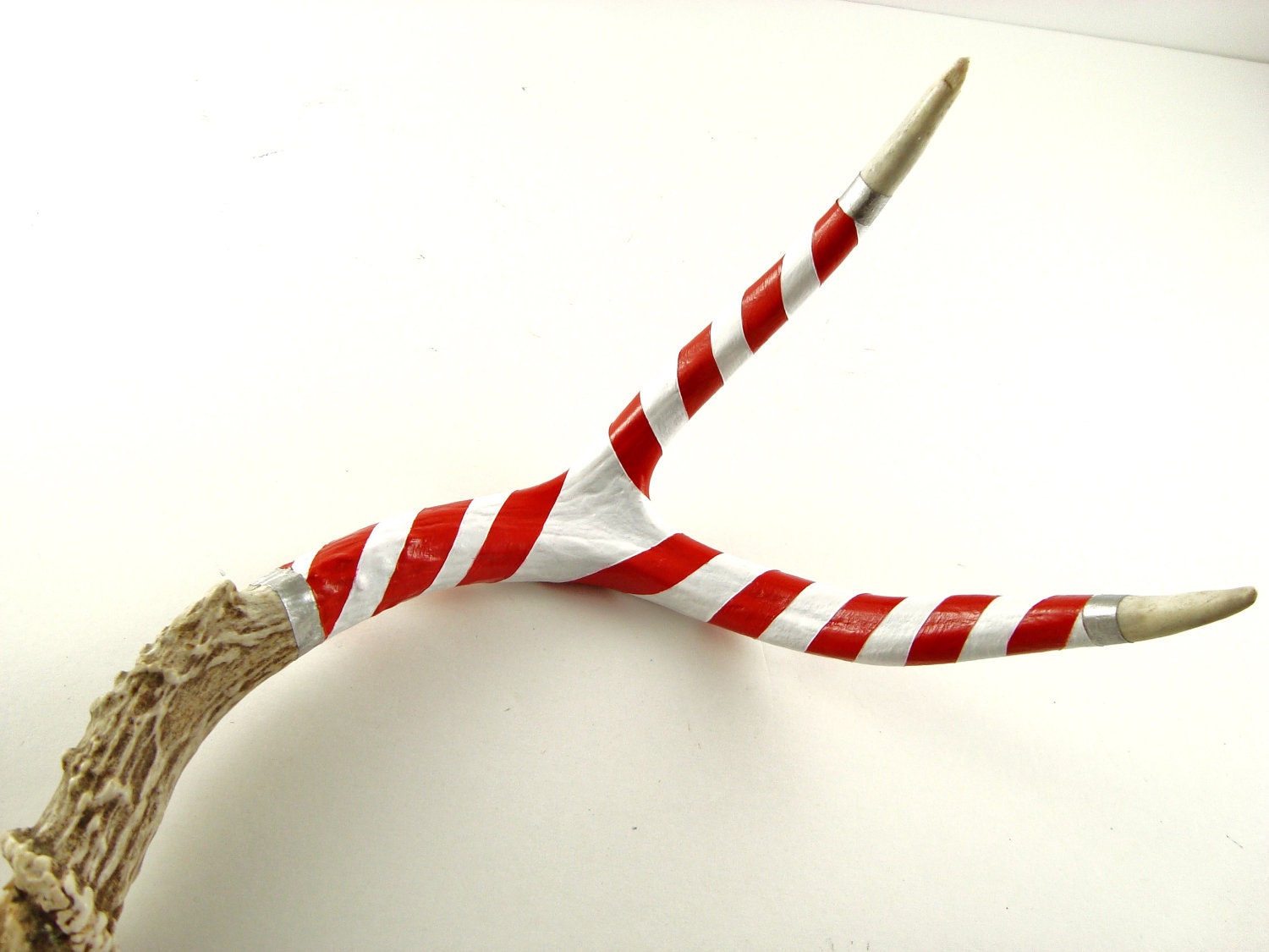 Candy Cane Deer Antler Art Sculpture- Red, White, Silver