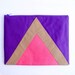 Geometric XLARGE zipper pouch 10 x 8 inch triangle purple camel and hot pink
