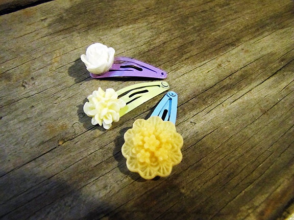 Toddler Hair Clips Neutral Blossoms Set of 3