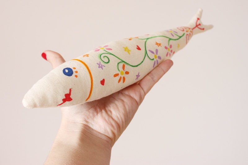 Fun hand painted valentines softie sardine to play or decorate