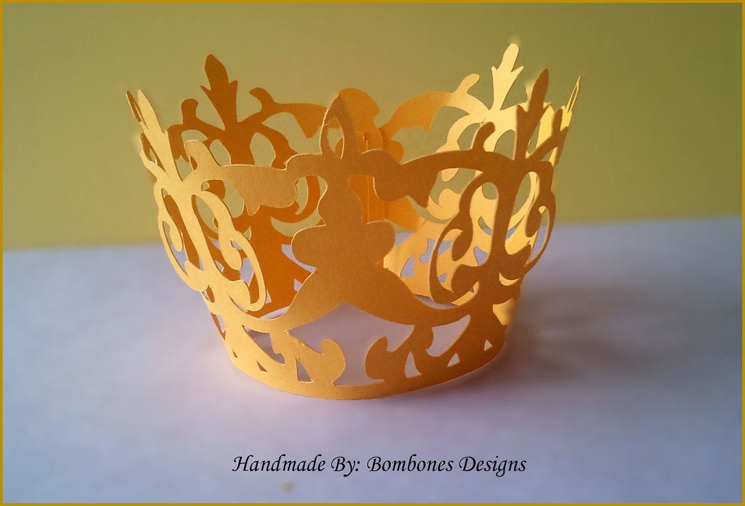 fleur de lis yellow cupcake wrapper, liner for wedding, birthday, baby shower Il_170x135