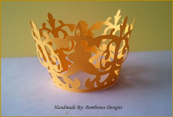 fleur de lis yellow cupcake wrapper, liner for wedding, birthday, baby shower Il_570xn