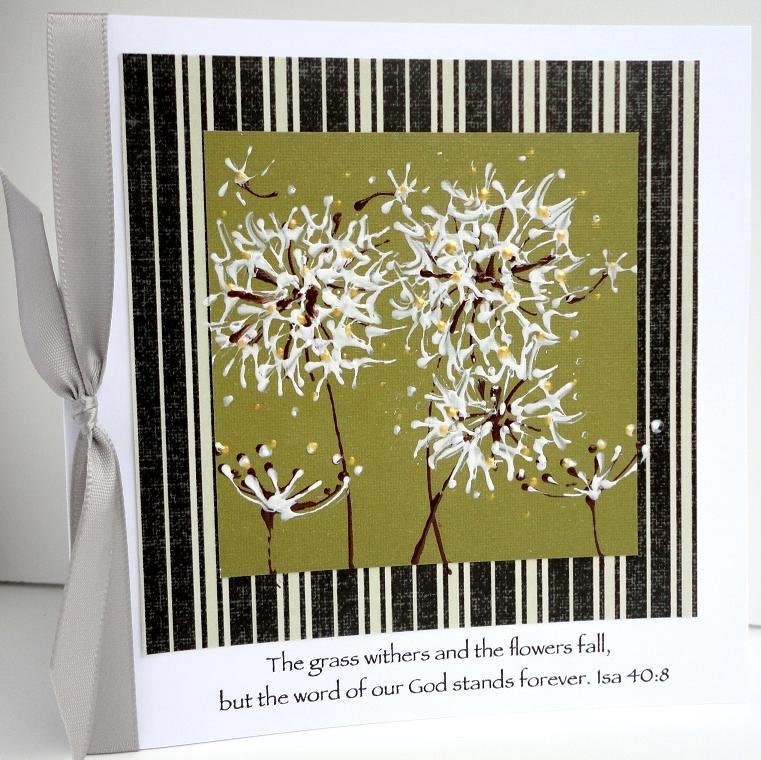 Religious Card, Hand Painted Dandelions Art Card, Olive Green, Masculine, for him, pastors, Isaiah 40 bible verse