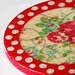 Polka dots - roses - red - white - decoupaged - shabby - crackle - romantic - wooden - small - cake stand - cupcake pedestal