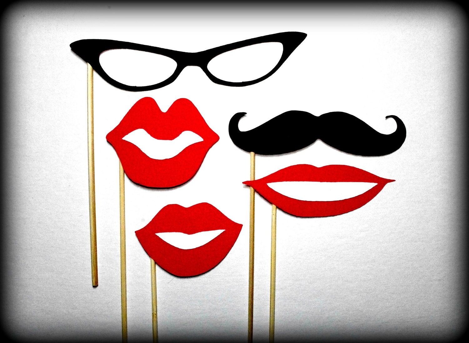 Photo Prop Set - Lips Glasses Mustache on a Stick