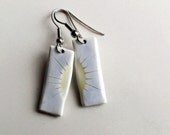 Long light blue dangle earrings with sunny blue sky - Handmade ceramic and handpainted in pastel water colors