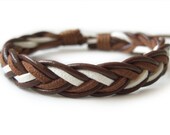 Brown Leather Braided Bracelet with Hemp Cord to Close and Adjustable