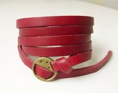 Elegant & Chic Red Leather Wrap Bracelet With Copper Buckle-Red
