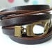 5 circles Brown Leather Wrap With Copper Handcuffs Buckle Charm Bracelet