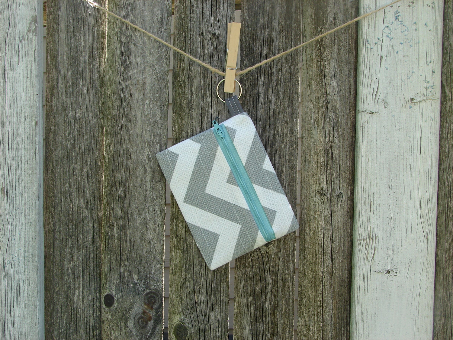 Chevron Keychain wallet with Turquoise Zip