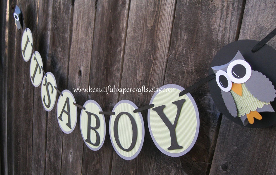 Owl Baby Shower Banner--It's A Boy Owl Banner - Owl Baby Shower Decorations-custom wording and colors