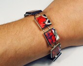 Recycled skateboard silver toned bracelet B7