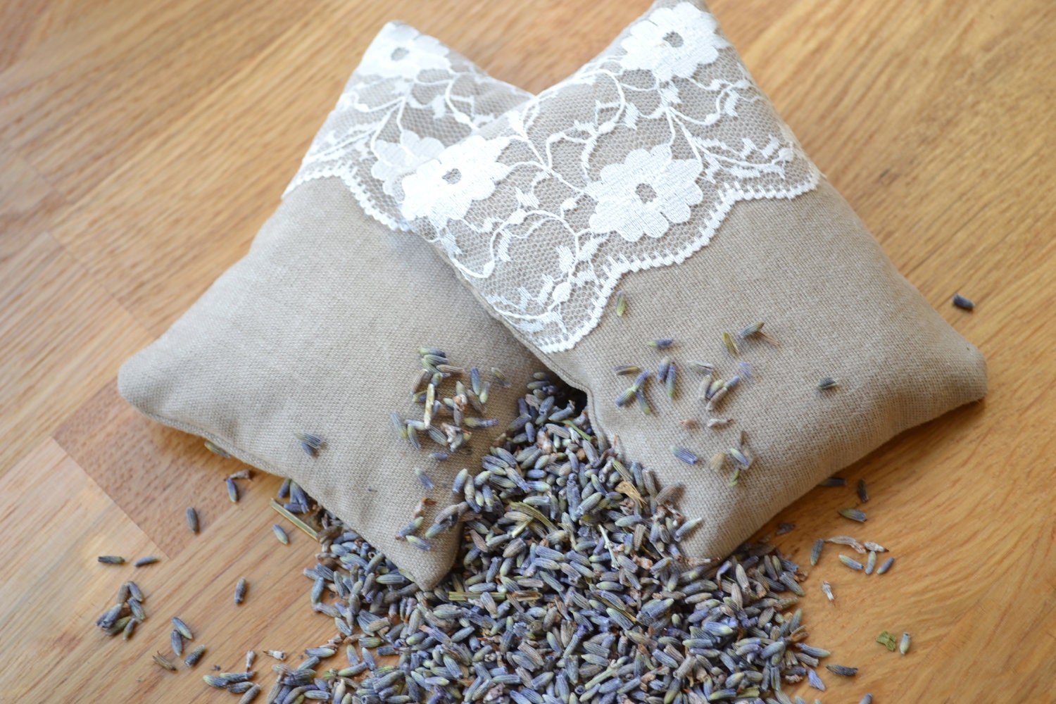 French Lavender and Lace Bags, Lavender Drawer Sachets, Set of 2