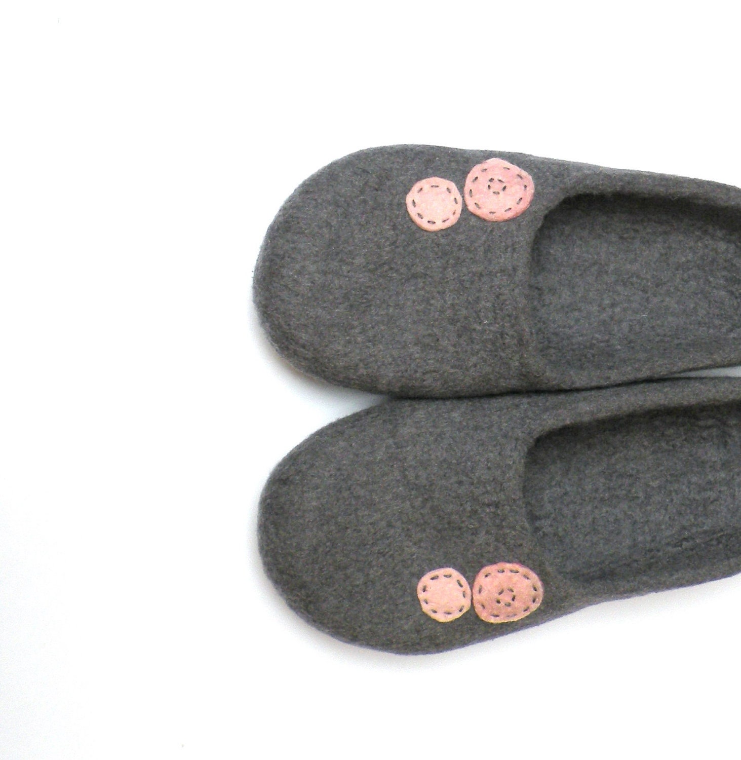Women house slippers - felted wool slippers Grey and pink - made to order - Mothers day gift