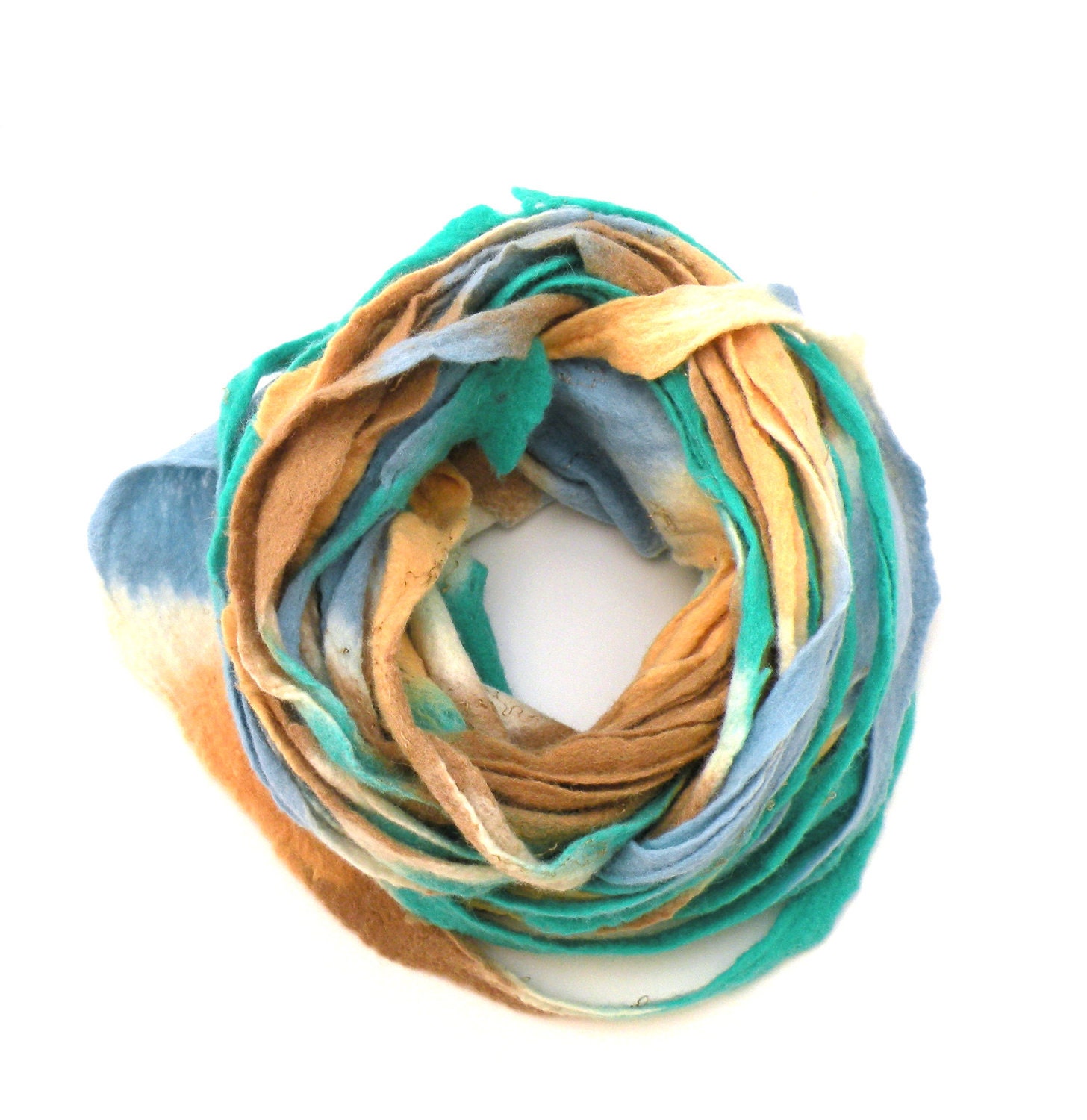 Women infinity scarf -  Cobweb felted wool Circle scarf - necklace / blue mint green beige - autumn fall winter fashion - ready to ship