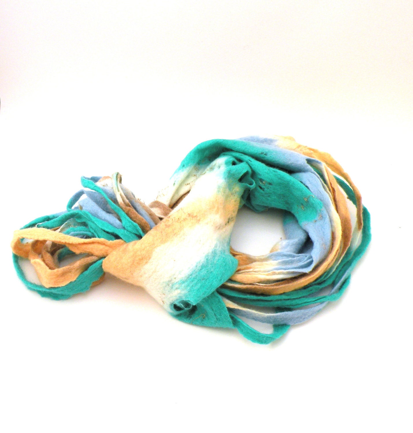 Women infinity scarf -  Cobweb felted wool Circle scarf - necklace / blue mint green beige - autumn fall winter fashion - ready to ship