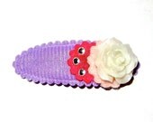 Embellished White Glitter Rose Snap Clip