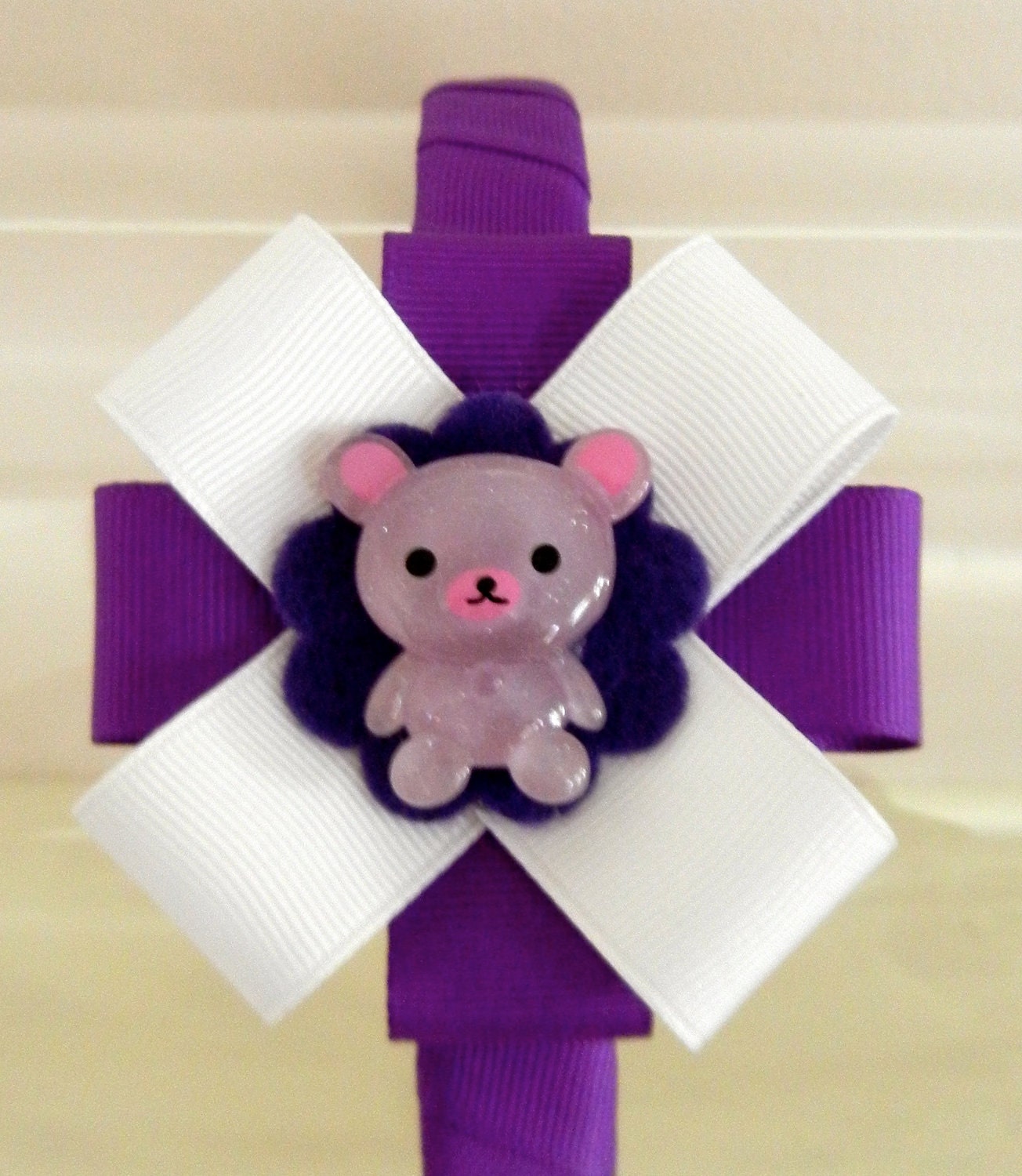 Kawaii Purple Bear Grosgrain Wrapped Headband