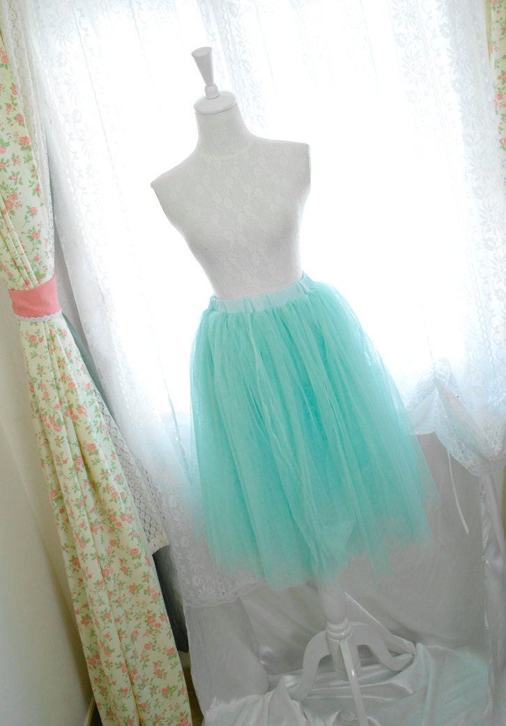Alice in wonderland fairytale ballerina style mint green tutu tulle puff skirt /dress 2 way