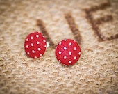 Red button earrings - red earrings - fall earrings- polka dot earrings - fabric jewelry - button studs - red jewelry - bridesmaid earrings