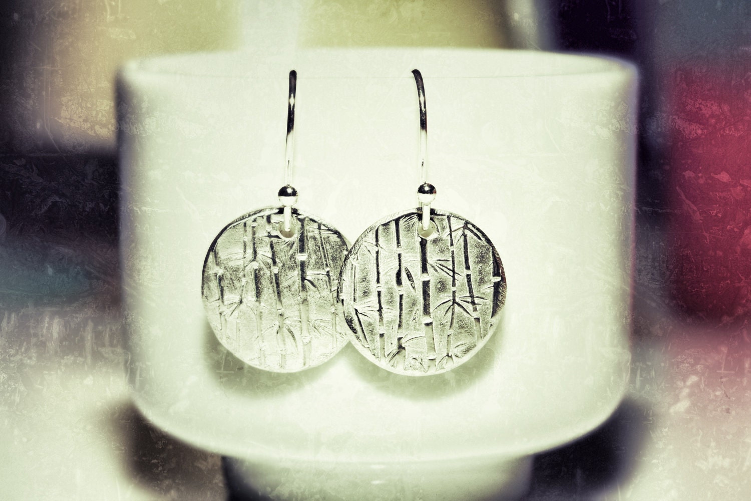 Circular Bamboo earrings in Fine Silver