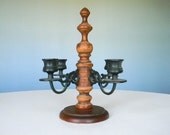Vintage Candelabra Candle Holder Sticks Wooden Wrought Iron Rustic