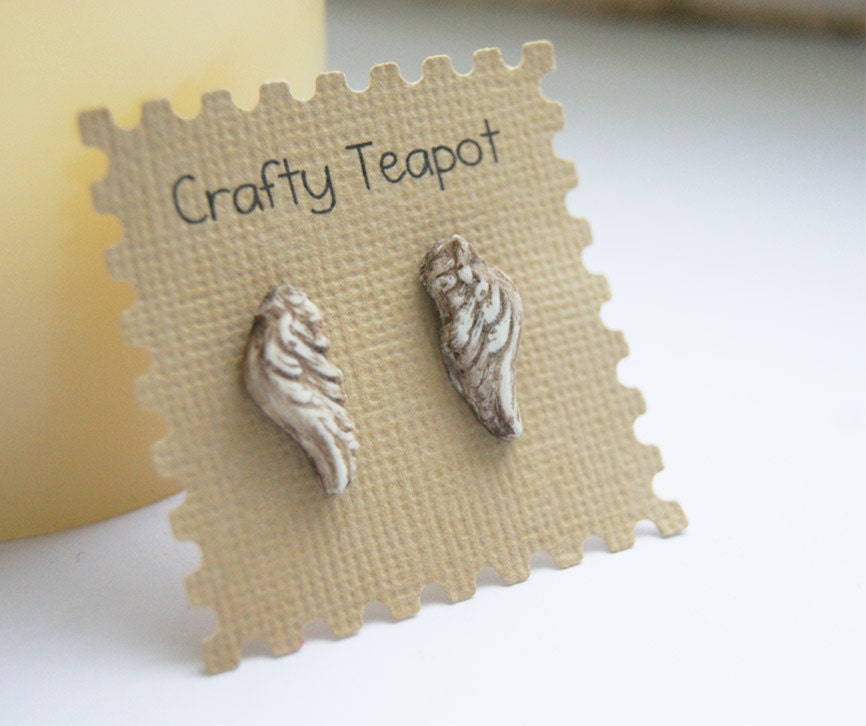 Angel wings ear studs earrings handmade distressed