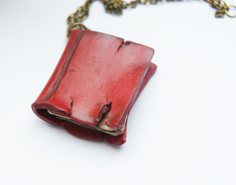 Tattered Book Necklace, Red Spell Book