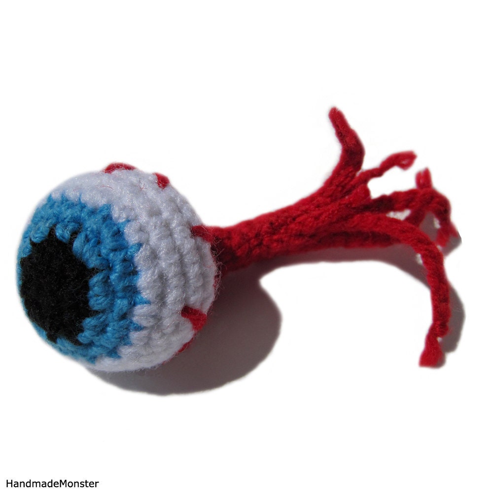 BABY TOY rattle EYEBALL stuffed animal plush plushie red blue white black