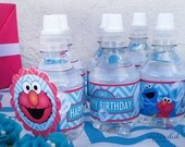 Pink Girly Bubble Elmo and turquoise Cookie Monster with chevron party printables