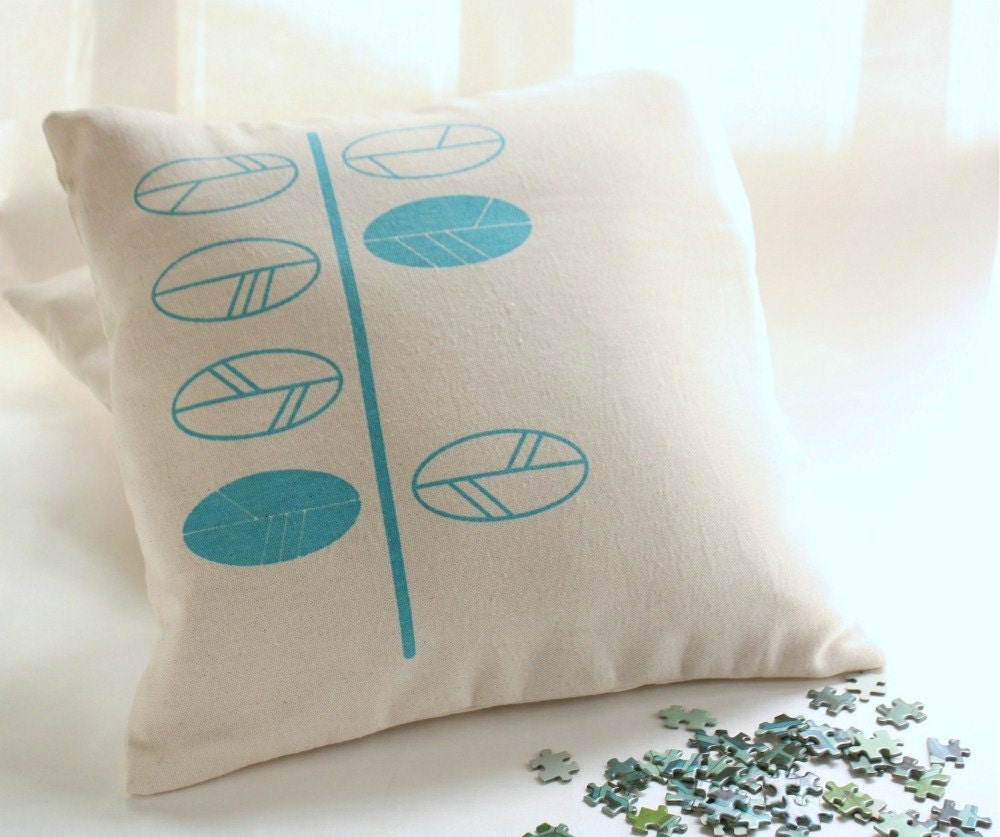 Cushion covers - turquoise leaves screen printed
