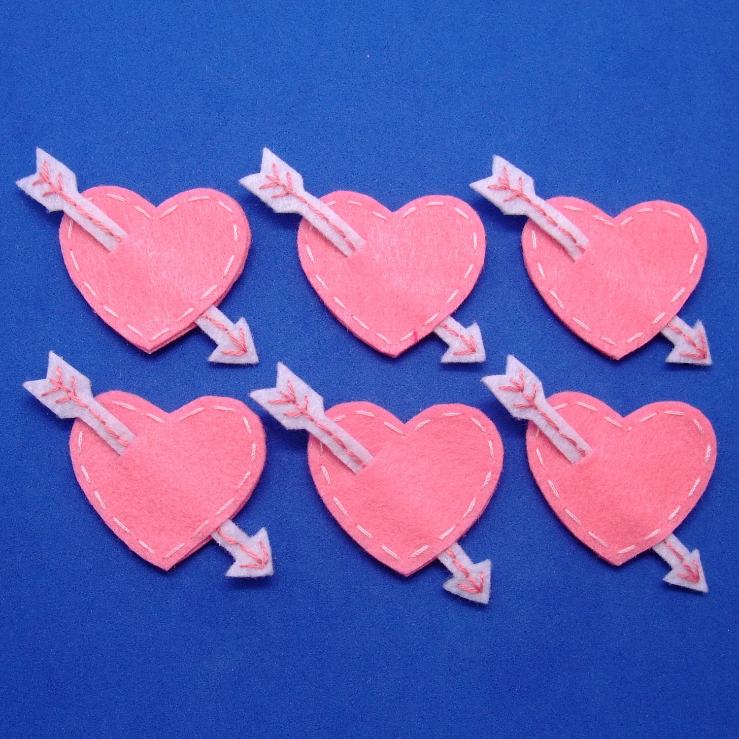 Handmade heart felt appliques - set of 6 pcs (G044-B)