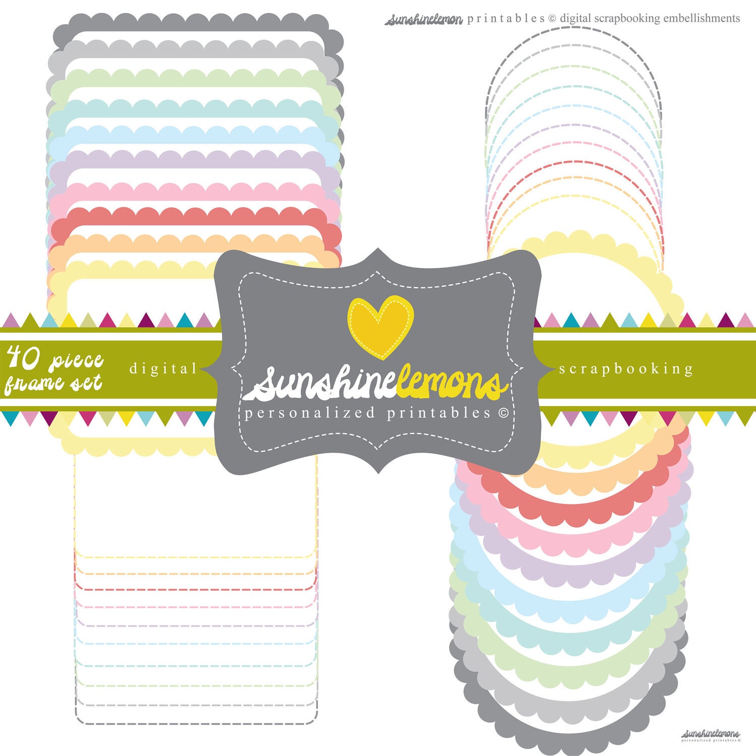 Modern Digital Frames Pastels - Set of 40