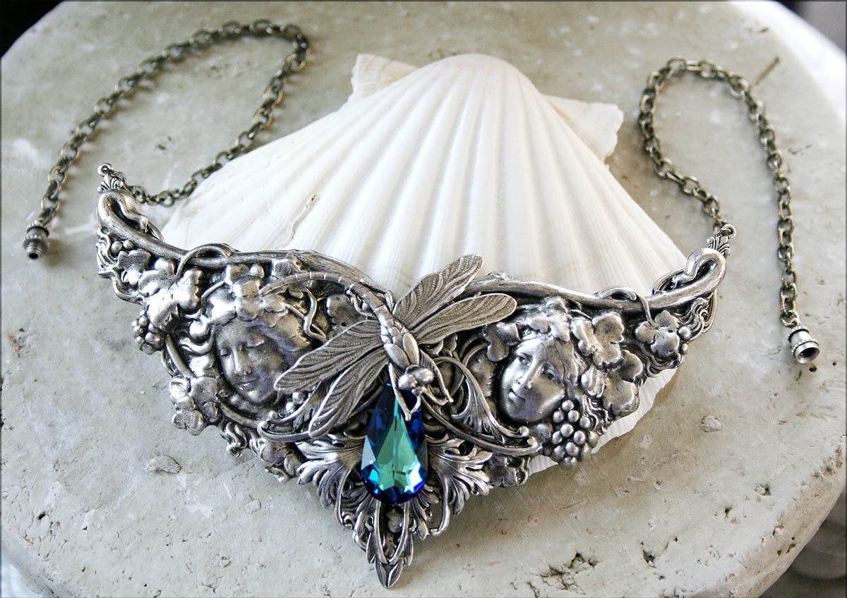 CELESTIAL PARADISE romantic Victorian fantasy antiqued silver and Swarovski crystal necklace