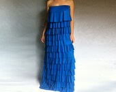 Fashion Maxi Dress Off the Shoulder Layered Ruffles  Cotton with Elastane
