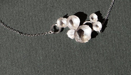Eggshell necklace.  Silver hammered bubble shape necklace.  Asymmetrical, handmade, simple.