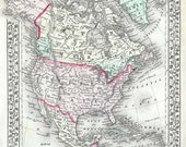 Antique Map of North America and the United States. Published in 1874. Digital image.