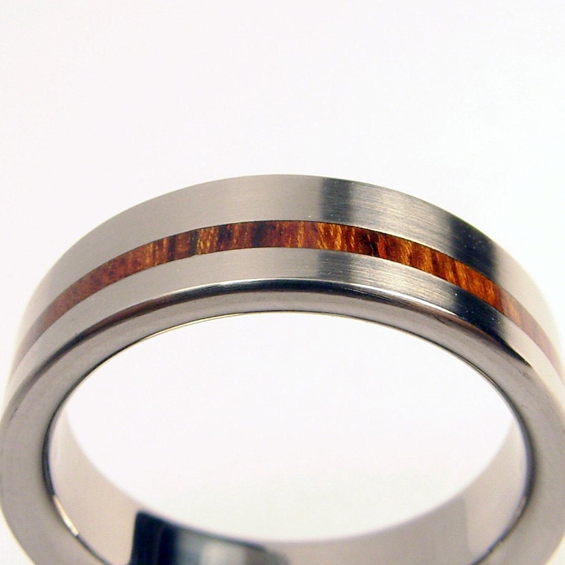 Titanium and Wood wedding ring -- Rosewood Pinstripe