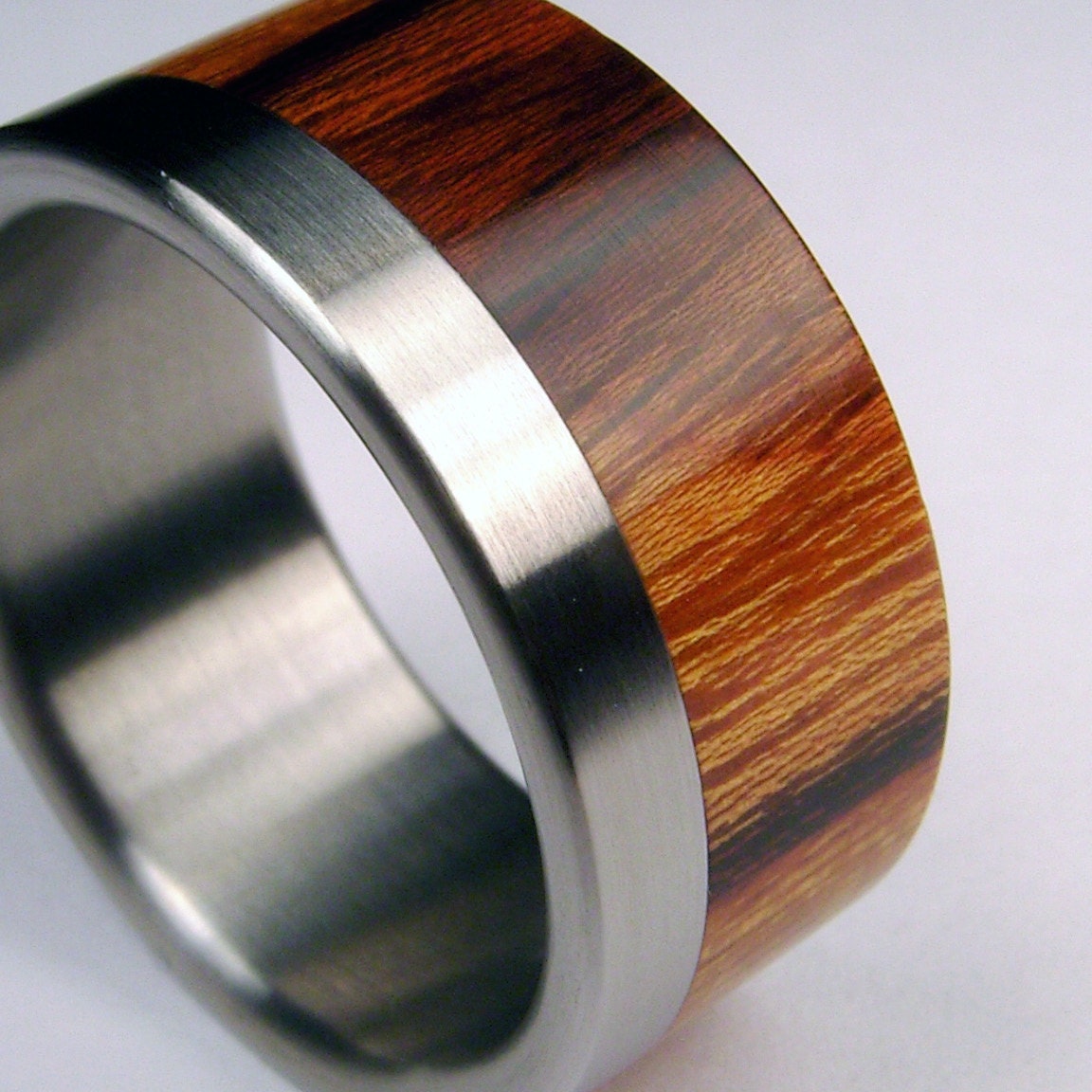 Titanium and Wood wedding ring -- Titanium Stripe