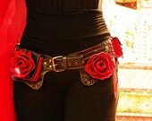 Red  & Black leather rose Utility Belt