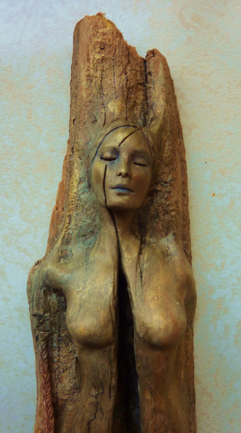 Reserved for Christine Split driftwood woman with stones